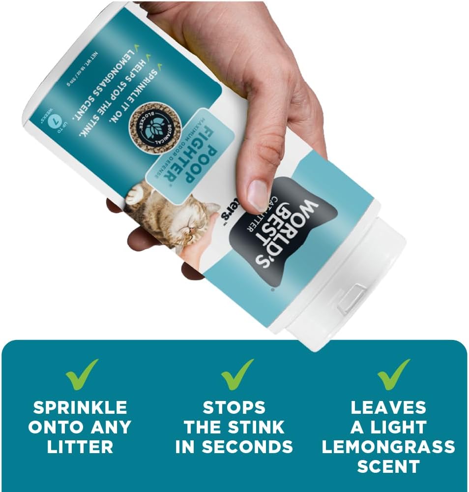 WORLD'S BEST CAT LITTER® Boosters™ Poop Fighter® | Natural and Sustainable Cat Litter Additive | Eliminates Poop, Urine, and Ammonia Odors | Botanical Blocker™ Technology | 18 oz Canister