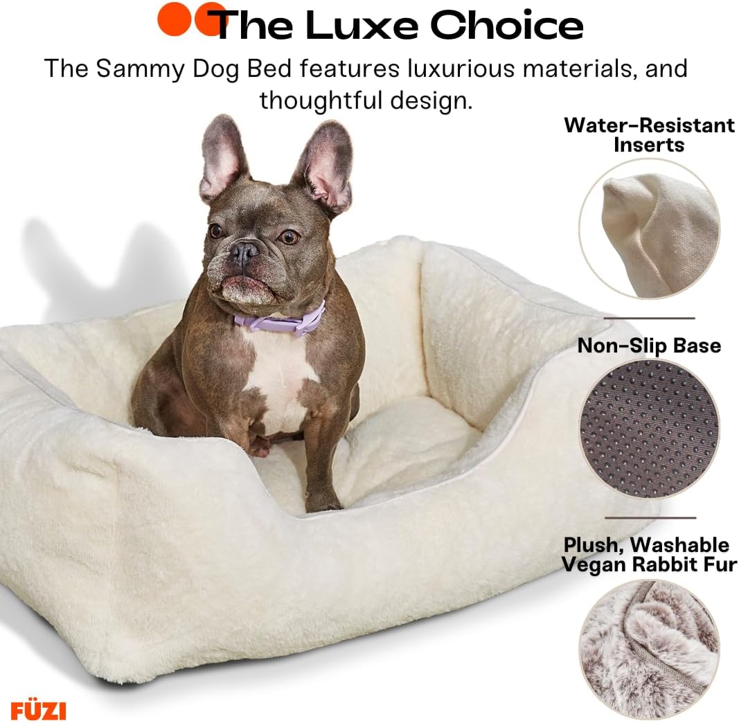 FUZI Luxury Aesthetic Dog Bed for Large Dogs with Washable Cover, Pet Couch, Pet Bed with Sides, Non-Slip Bottom, Soft and Durable Calming Dog Bed, Faux Fur Cover, Large 35.6x28.5x9.5 Light Grey
