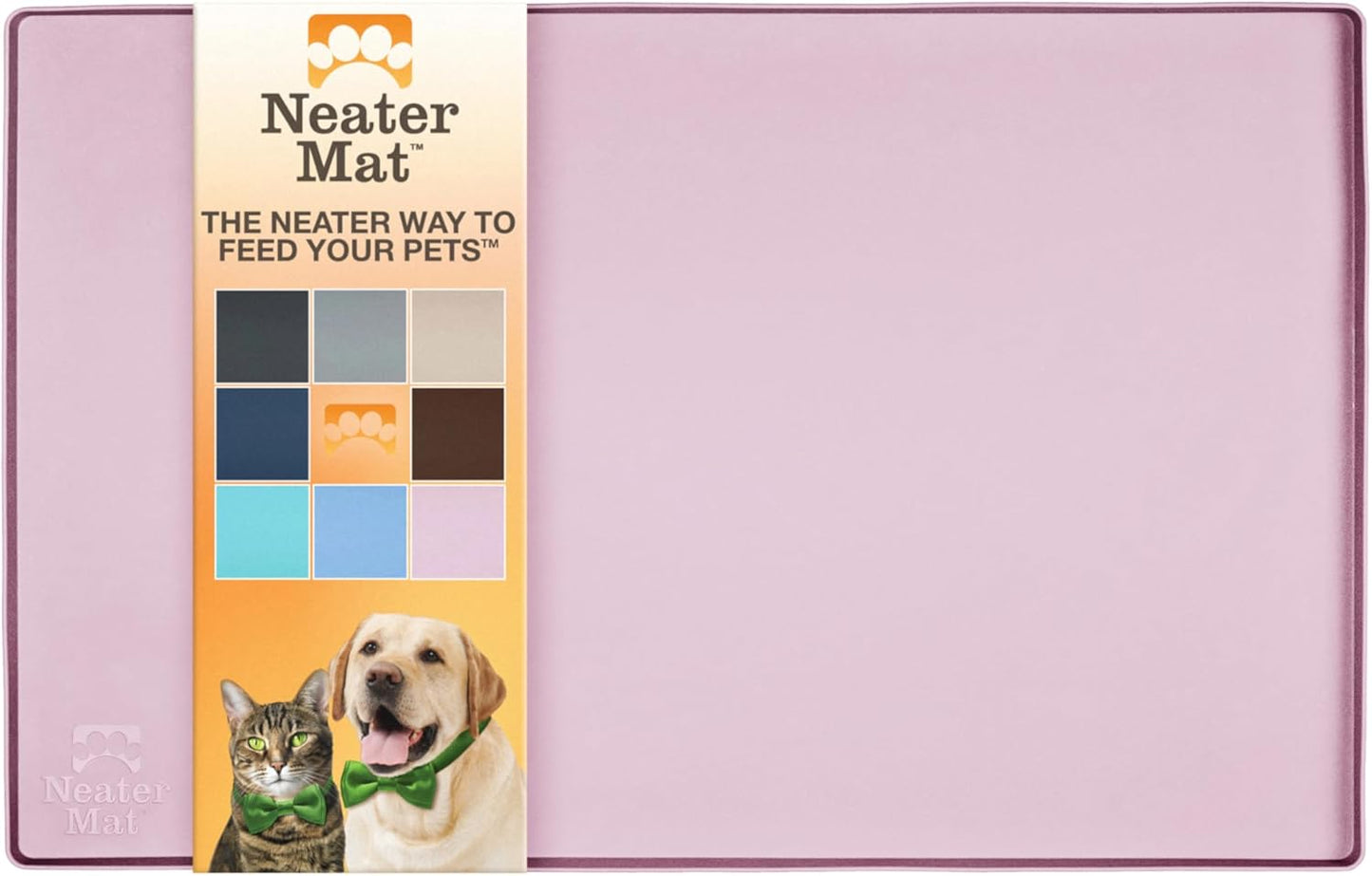 Neater Pet Brands Neater Mat Pet Mats for Food and Water, Cat & Dog Bowl Mat Waterproof Silicone, Feeding Tray, Dog Food Mats for Floors, Placemat w/Raised Edge for Under Bowls, 16” x 10”, Light Pink