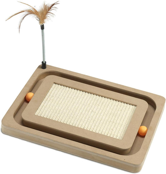 PEEKAB Cat Scratcher,Sisal Scratching Board with Track Ball Interactive Toy and Swing Feather Toys for Indoor Cats and Kittens,Large Heavy Durable