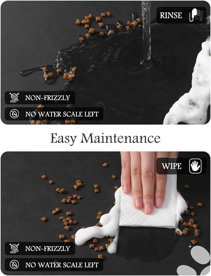 Pet Feeding Mat-Absorbent Dog Mat for Food and Water Bowl-No Stains Quick Dry Water Dispenser Mat-Dog Accessories Pet Supplies-Bowl for Messy Drinkers（Black,23"x34"