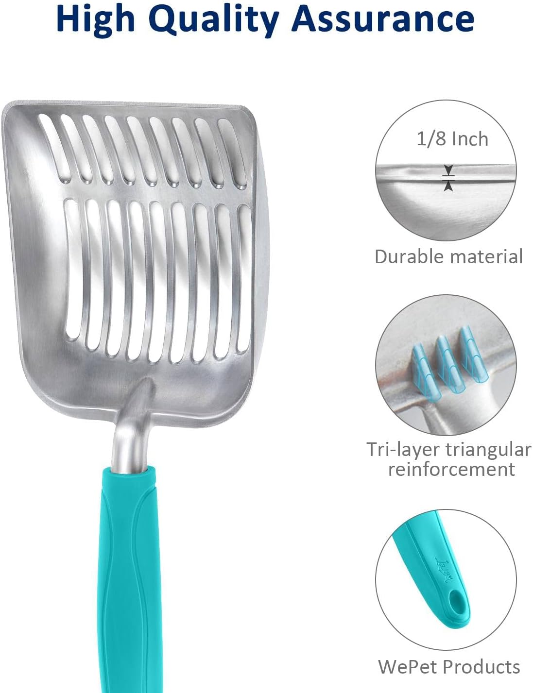 WePet Cat Litter Scoop, Aluminum Alloy Sifter, Kitty Metal Scooper, Deep Shovel, Long Handle, Poop Sifting, Kitten Pooper Lifter, Durable, Heavy Duty, for Litter Box
