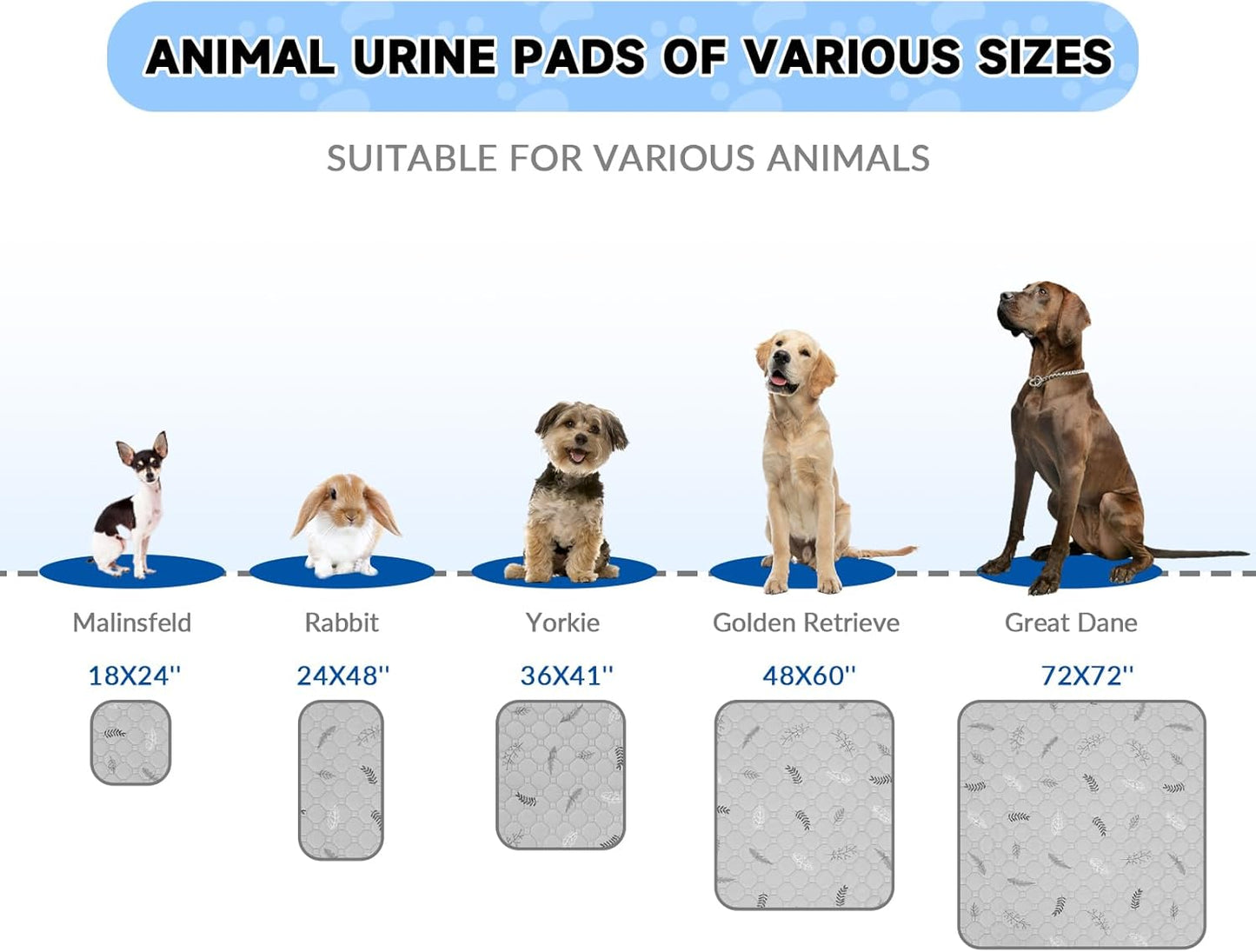 Sunheir Washable Pee Pads for Small Pet 5-Pack, Reusable Pet Training Pads Absorbent & Leak-Free, Waterproof Pee Pads for Dog Cat Rabbit Guinea Pig Hamster, Whelping Pad (Leaves - Sky Blue, 12x12)