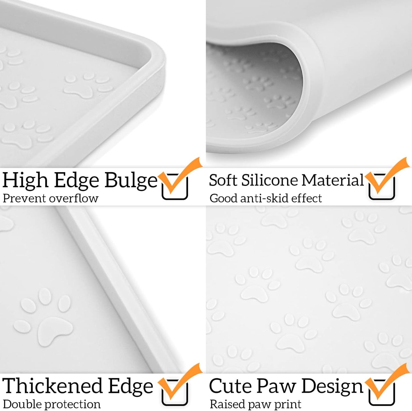 Ptlom Pet Placemat for Dog and Cat, Waterproof Silicone Pet Feeding Bowl Mats for Food and Water, Small Medium Large Dogs Mat Prevent Residues from Spilling to Floor, White, 24.5" 16.5"