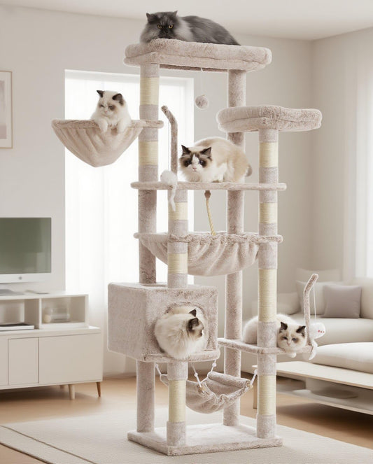 Cat Tree, Cat Tower for Large Cats with 2 Big Platforms, 2 Baskets, condo and Toys, 63" Cat Scratching Posts for Indoor Cats, Muchroom GCT020MU