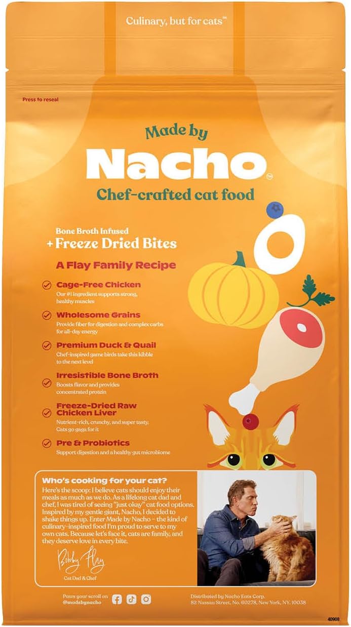 Made by Nacho Dry Cat Kibble 4lb Bag, High Protein Premium Cat Food with Freeze Dried Pieces, Cage-Free Chicken & Duck, Limited Ingredients, Single Bag