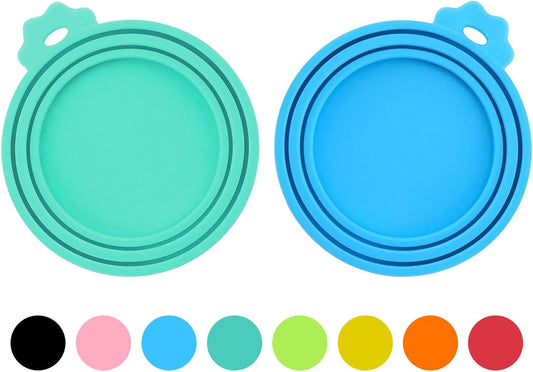 2 Pack Silicone Pet Food Can Lids, BPA Free, Universal Fit, Blue/Teal