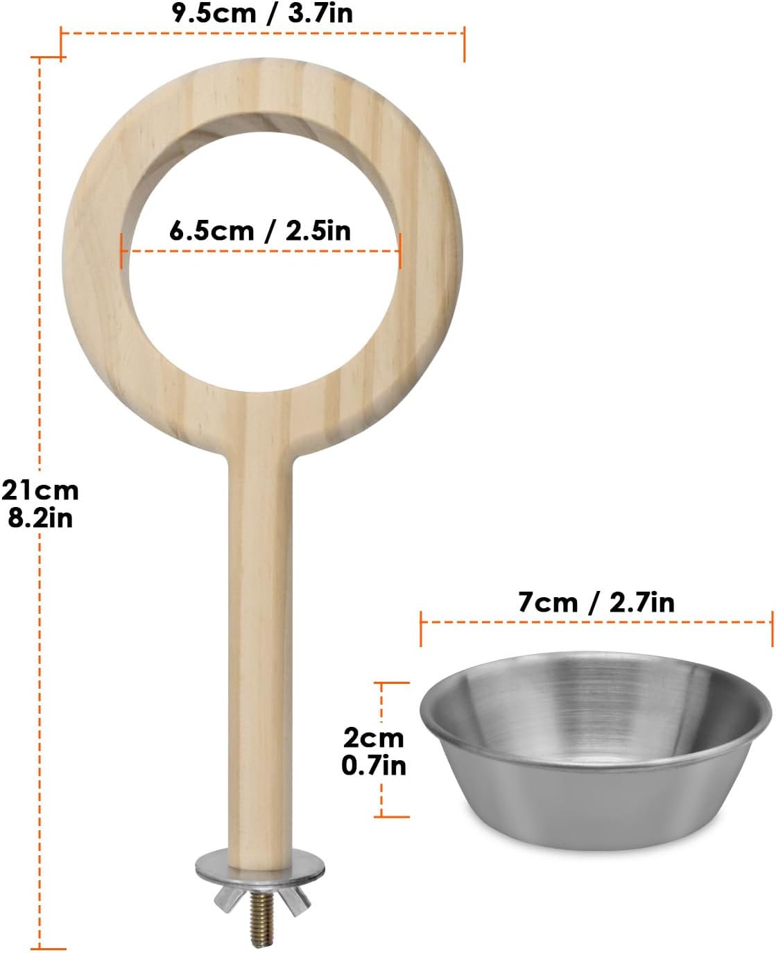 KATUMO Bird Perch Bird Feeding Cup Parrot Wood Perch Stand Toy Bird Cage Accessory for Parakeet Lovebird Conure Budgie Canary Finch Small Parrots