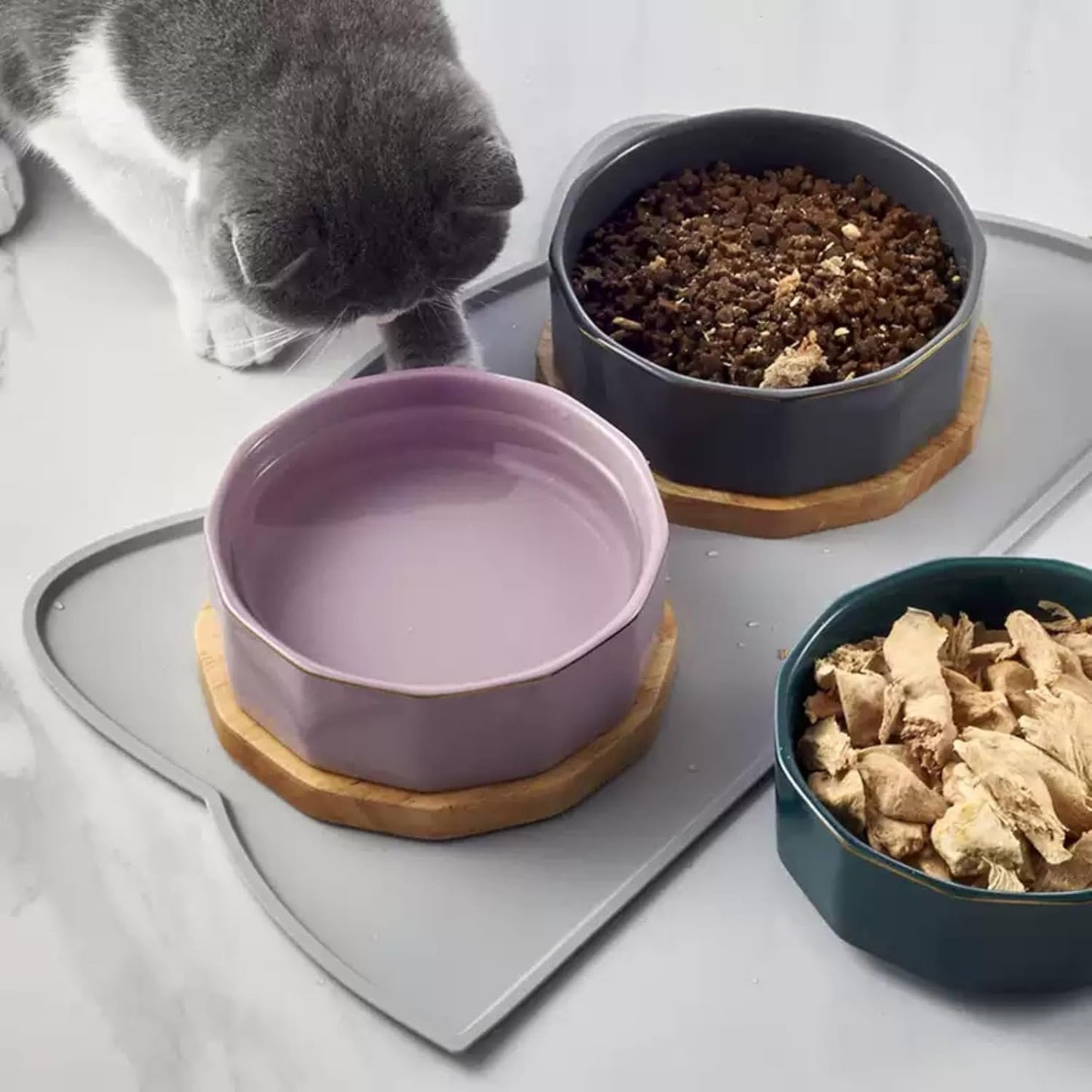 Cat Food Mat, Silicone Pet Feeding Mat for Floor Non-Slip Waterproof Dog Water Bowl Tray Cushion (17" x 10", Tea Rose)