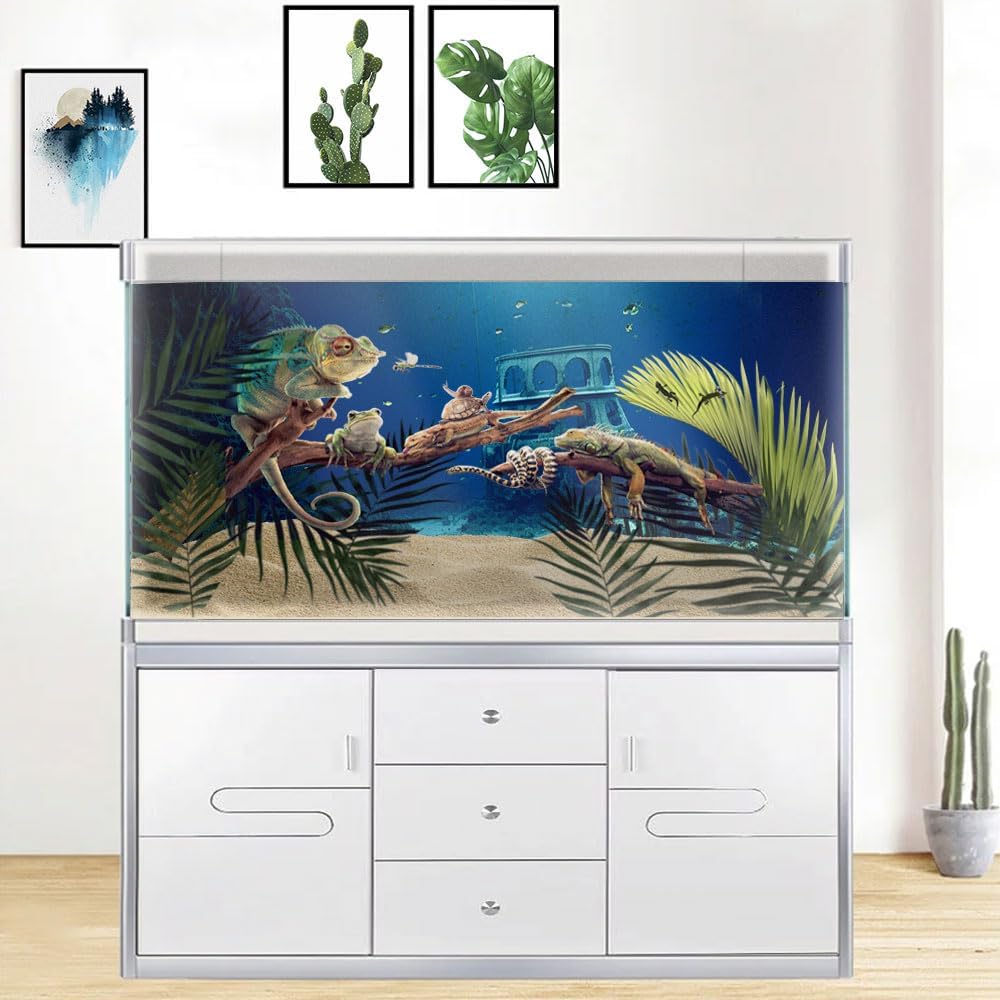 30X18IN Natural Underwater Aquarium Background, Pictures 3D Fish Reef Fish Tank Decoration Background, with 8 EVA Double-Sided Tape
