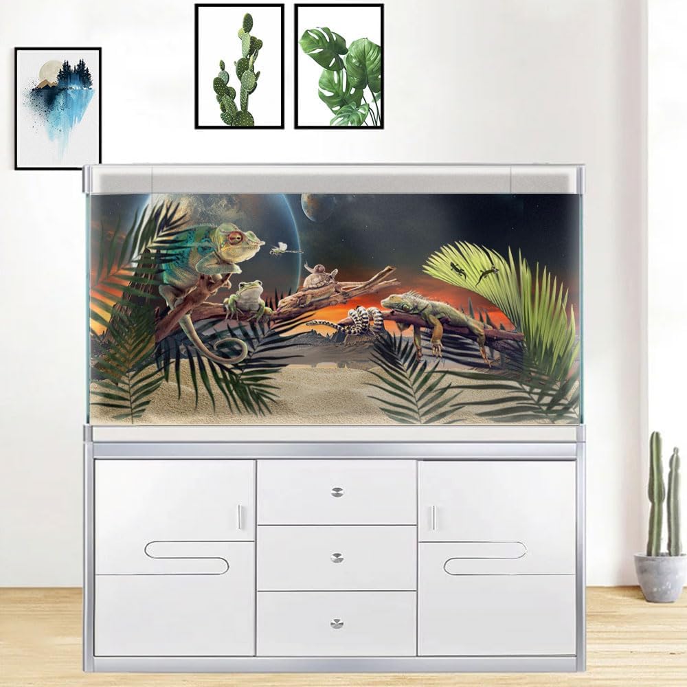 30X12IN Cosmic Aquarium Background, Cool Parallel Space Themed Fish Tank Background, Tropical Desert Terrarium Background with 8 EVA Double-Sided Tape