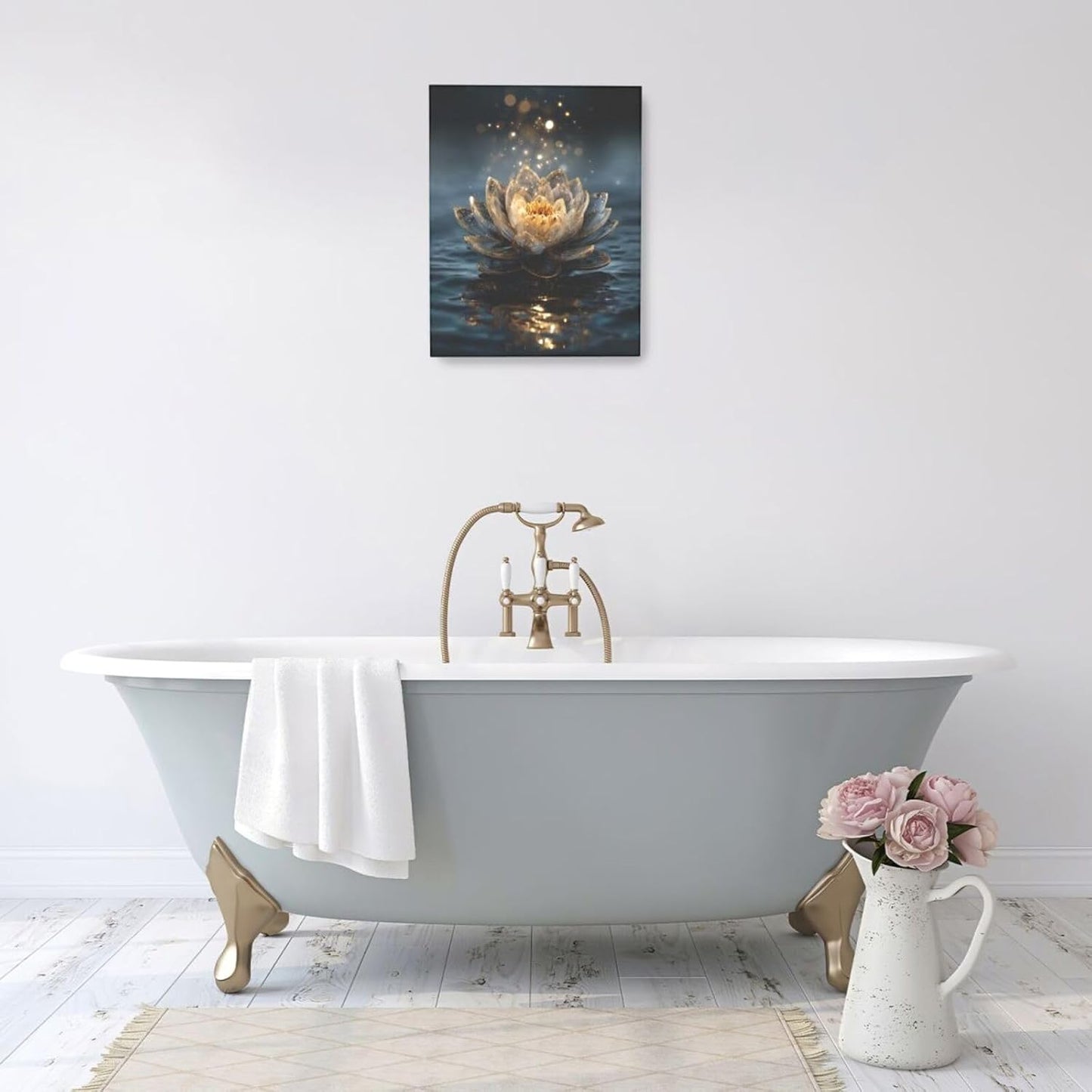 Zen Lotus Canvas Wall Art Mystical Lotus Bloom in Water Aesthetic Pictures Wall Decor Modern Meditation Spiritual Painting Print Framed Artwork Decorations Gifts for Yoga Spa Room Bathroom 16"x20"