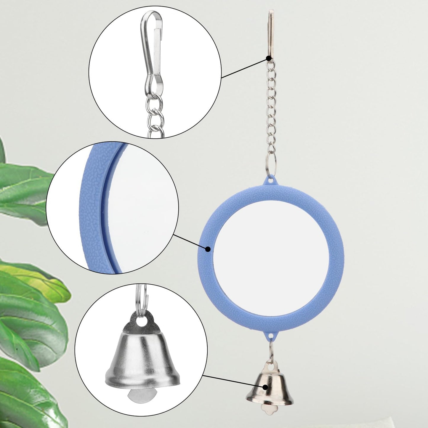 Hypeety Pet Bird Mirror with Bell Interactive Parrot Toy Bird Cage Mirror for Cockatiel Parakeets Canaries Budgie (Blue)
