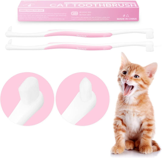 Dual-Sided Cat Toothbrush with Micro Brush Head, Ultra Soft Nano Bristles Pet Toothbrush Kit, Kitten/Puppy Toothbrushes, Fit into Cats/Small Dogs Mouth, Avoid Bleeding Gums