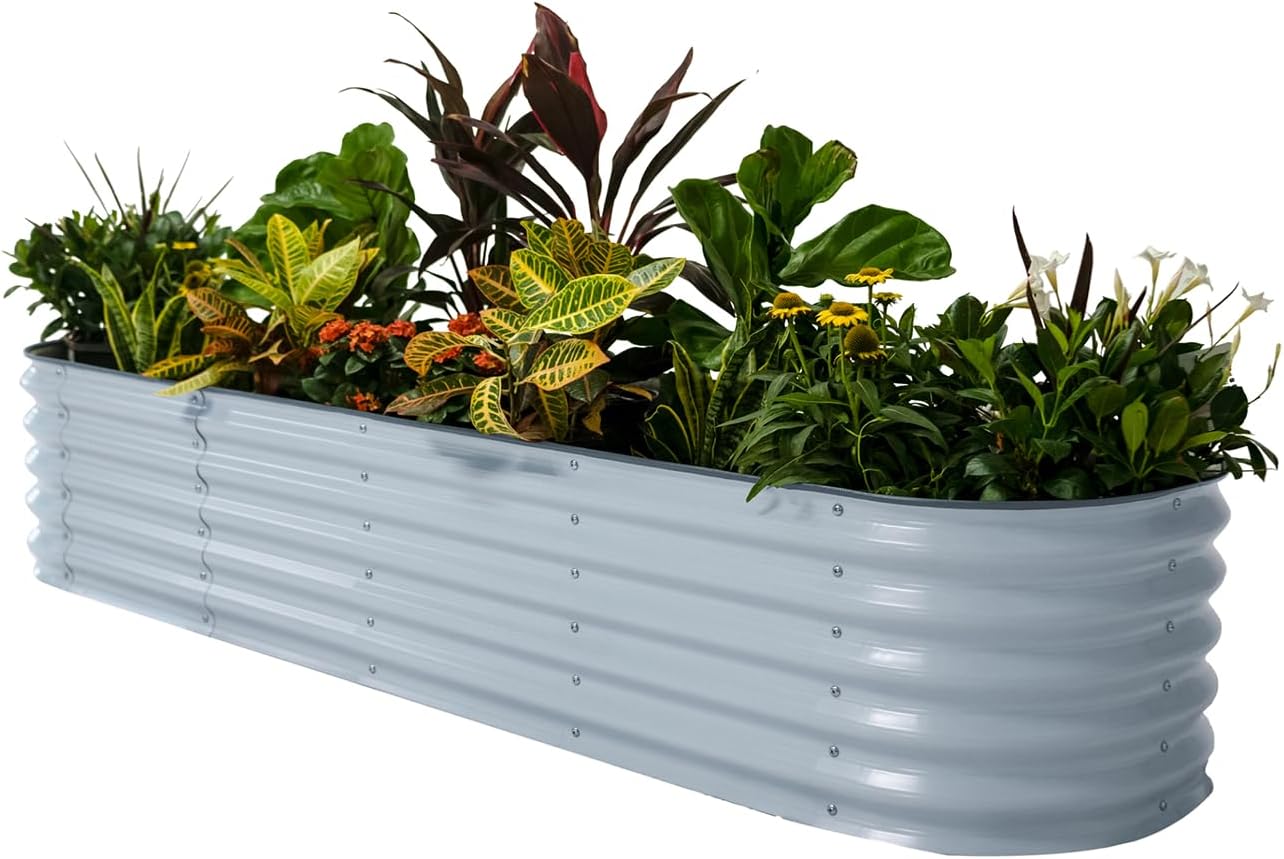 Vego garden Raised Garden Bed Kits, 17" Tall 9 in 1 8ft x 2ft Metal Raised Planter Bed for Vegetables Flowers Ground Planter Box, Sky Blue