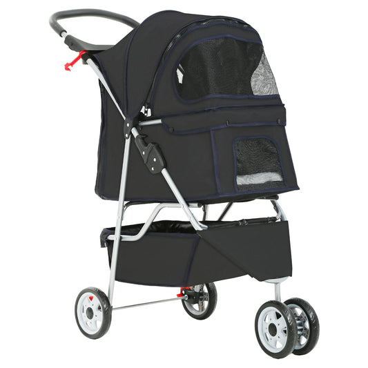 Pet Stroller Dog Stroller Portable Travel 3 Wheel Foldable Cat Stroller with Storage Basket and Cup Holder for Small and Medium Cats,Dogs,Puppy,Black