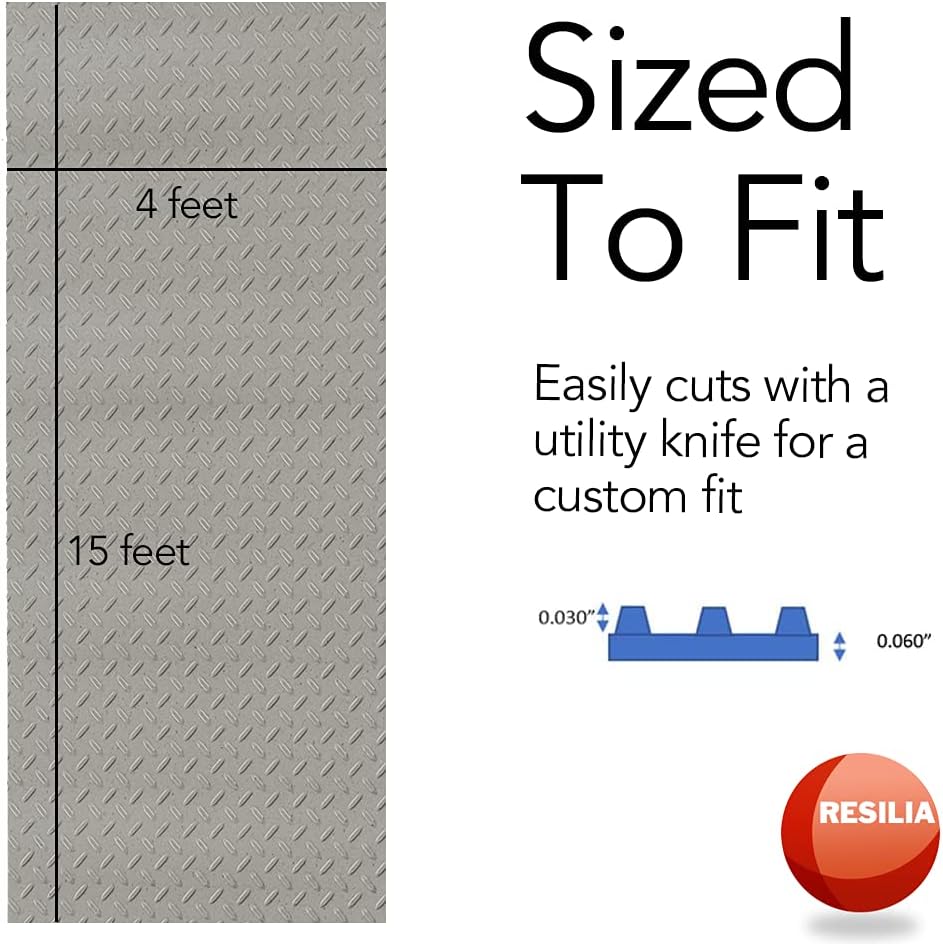 RESILIA Heavy Duty Garage Floor Runner & Protector Mat - Slip Resistant Diamond Plate PVC Mats - Water, Spill, & Stain Resistant, Sandstone (4 feet x 15 feet), Made in The USA