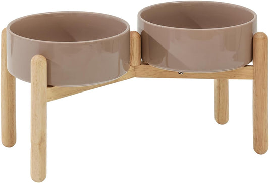 Ceramic 8.2inch Raised Dog Bowl with Stand for Large- Breed Dogs, Pet Food and Water Feeder (Double Bowl with Stand - Brown Coffee)