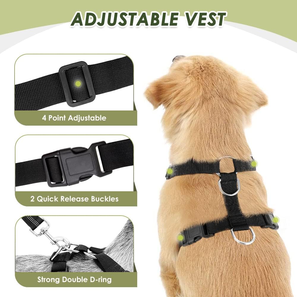 Lukovee Dog Seat Belt - Adjustable Dog Car Harness for Large, Medium & Small Dogs, Soft Padded & Breathable Mesh Dog Seatbelt with Car Vehicle Connector Strap (Black, XXX-Small)