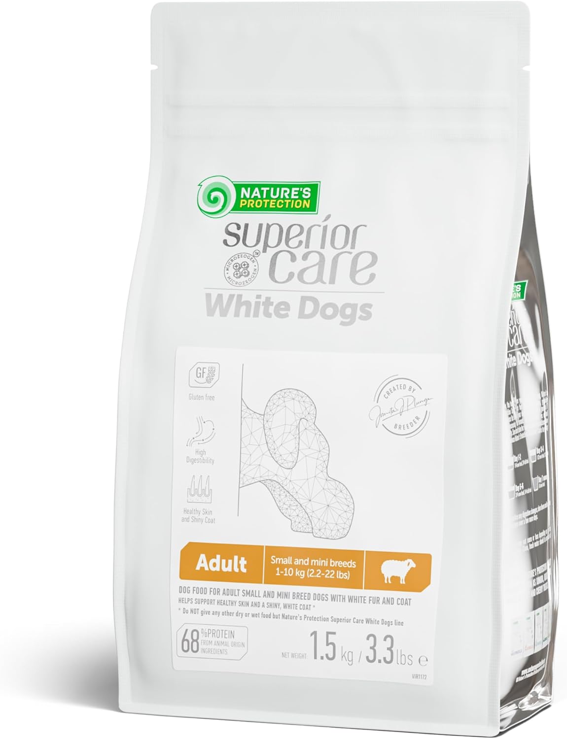Nature's Protection Grain Free Dry Dog Food for Small Breed - High Protein Tear Stain Diet for Adult Dogs with Light Fur - Small Bites Kibble (Superior Care - Lamb, 3.3 lb)