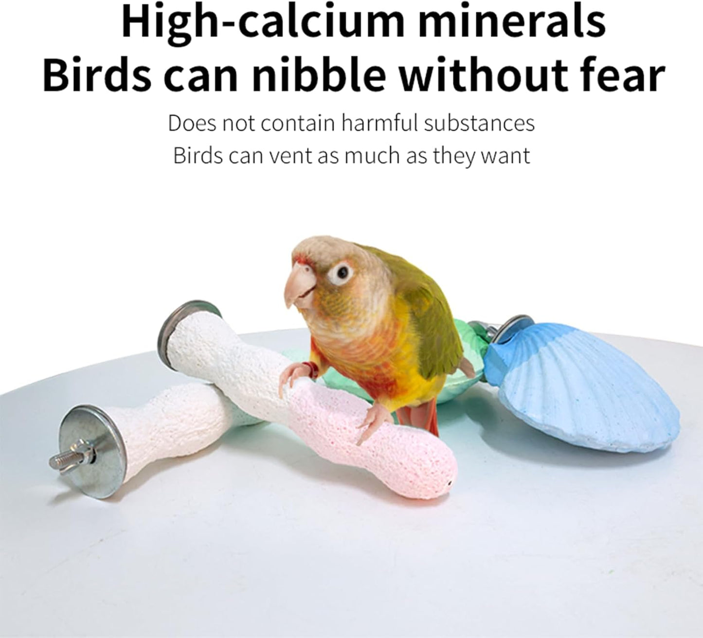 Bird Perches for Cage, Abrasive Surface High Calcium Mineral Parrot Perch Stand - Bird Nail File for Claw & Beak Health, Colorful Ceramic Bird Cage Accessories (Blue, Shell)