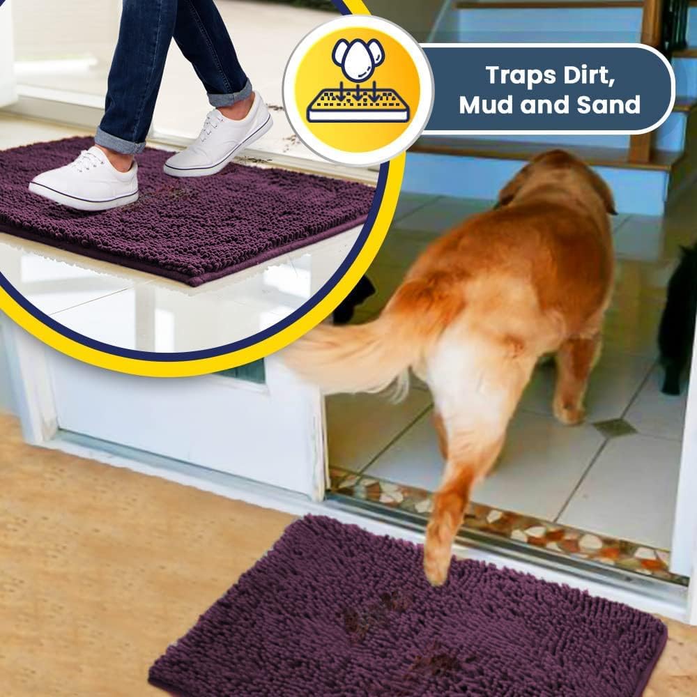 Muddy Mat® Shown on TV – Super Absorbent Door Mat Indoor, Microfiber Quick Dry Chenille Entryway Rug, Non-Slip Front Door Mat, Indoor Mats for Entryway, Machine Washable Pet Rug, Dark Purple 24"x36"