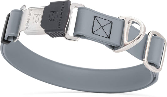 Dogline Biothane Waterproof Dog Collar with Herm Sprenger Stainless Steel Quick Release Buckle – Heavy Duty Tactical Durable Collar for Dogs – Comfortable and Safe Pet Collar, W 1" L 15-25", Gray