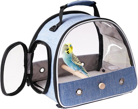 Small Bird Travel Carrier, Portable Bird Travel Carrier for Parakeet, Parrot, Budgie, Guinea Pig, Bearded Dragon Reptile Carrier for Hiking Vet Visit Bicycle Ride (Blue)