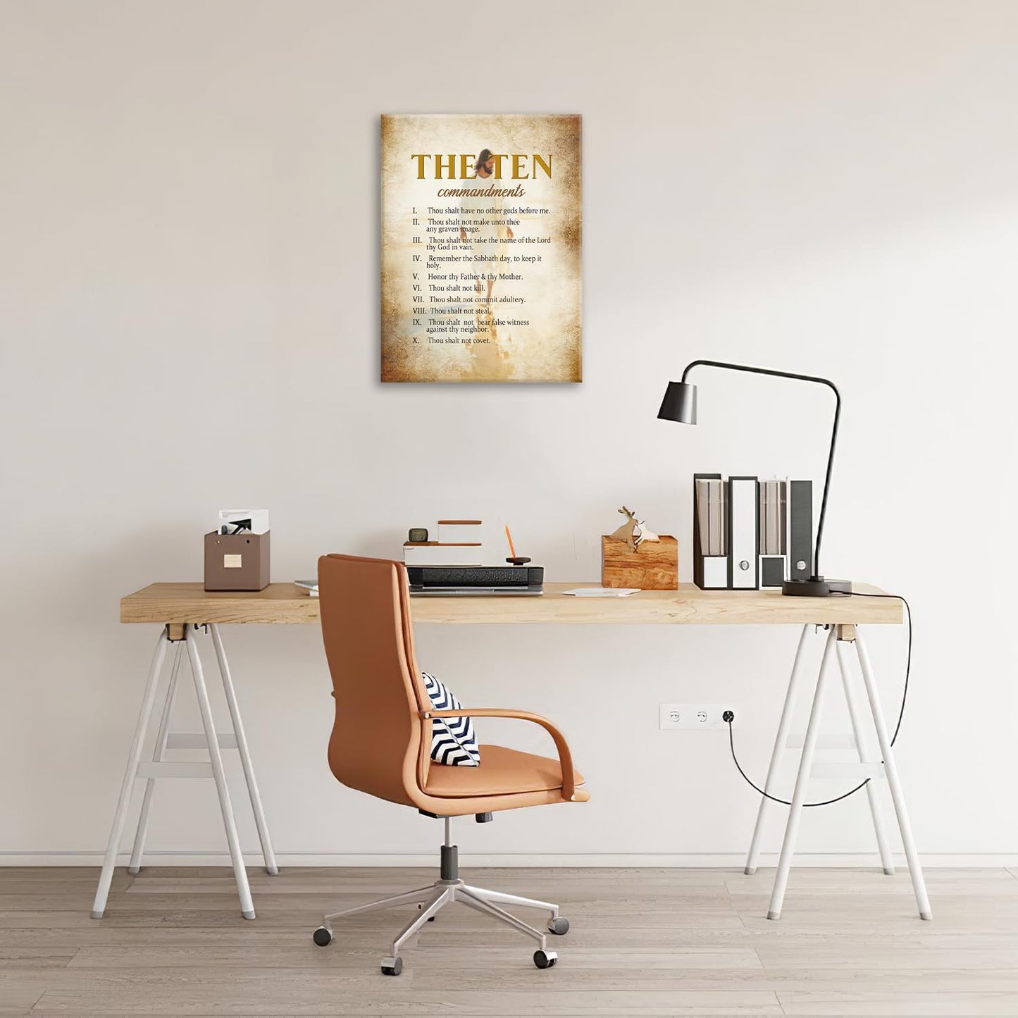 The Ten Commandments Christian Pictures Wall Art, Bible Verse Jesus Bathroom Wall Decor Religion Scripture Framed Painting Religious Canvas Artwork for Church Bedroom Living Room 20"L x 16"W