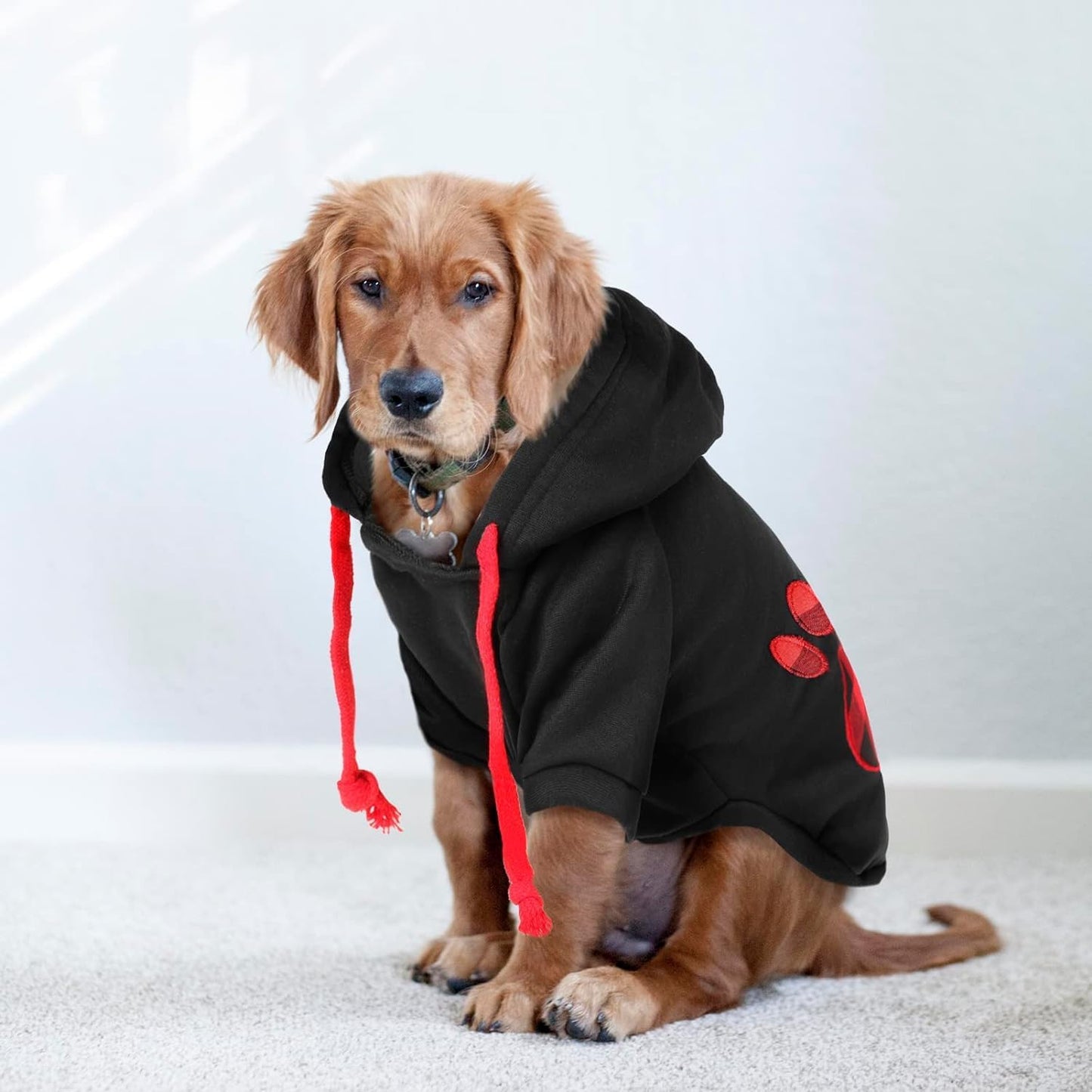 SAWMONG Dog Hoodie,Flannel Pet Hooded Sweater with Hat Puppy Pullover Sweater Shirt,Dog (Black,2XL)