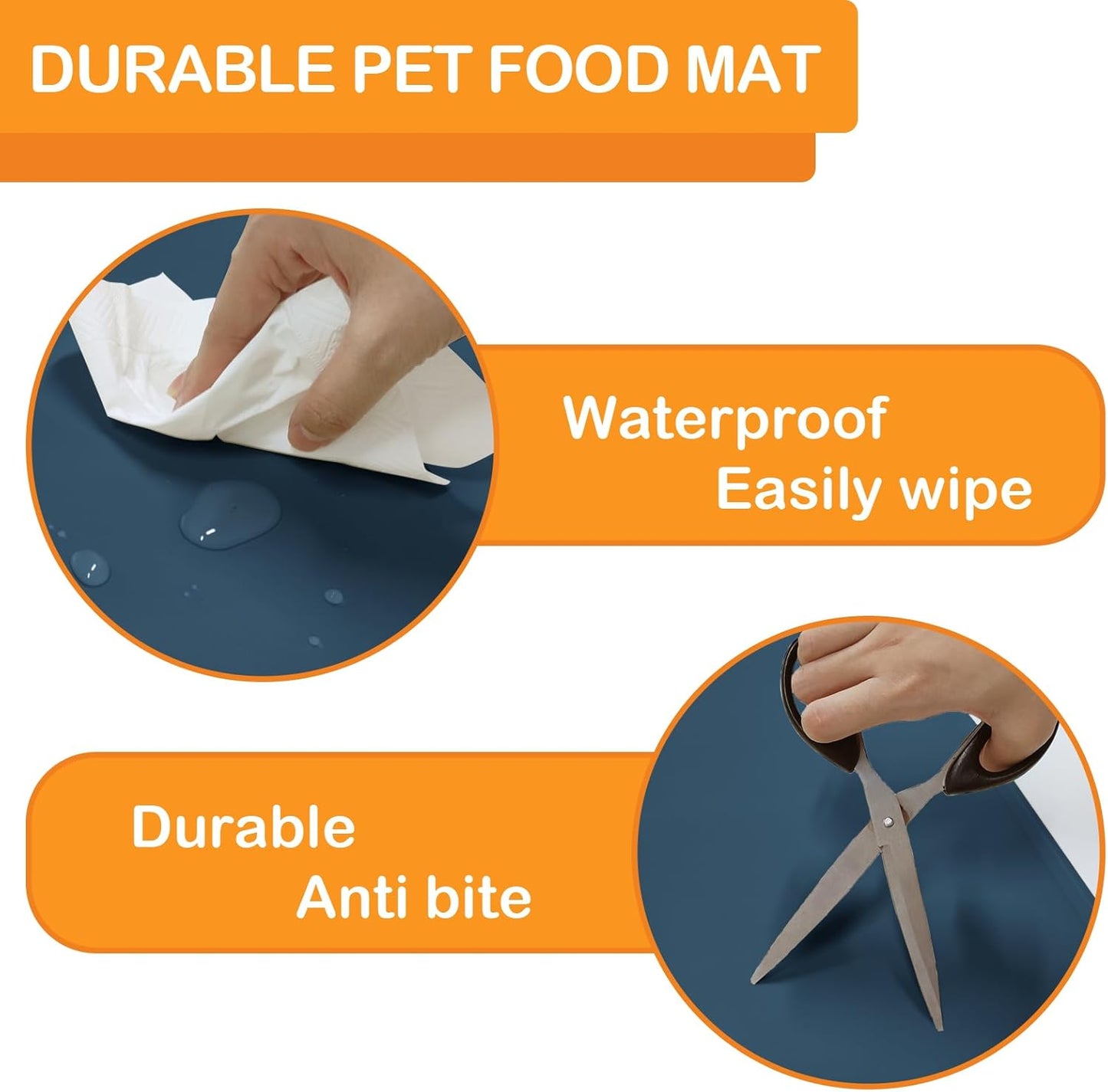 KVK Dog Water Mat 39.4 by 29.5in Extra Large - Silicone Mat for Dog Bowls Waterproof Non Slip - XL Pet Mat for Food and Water Protect Floors - Stone Blue