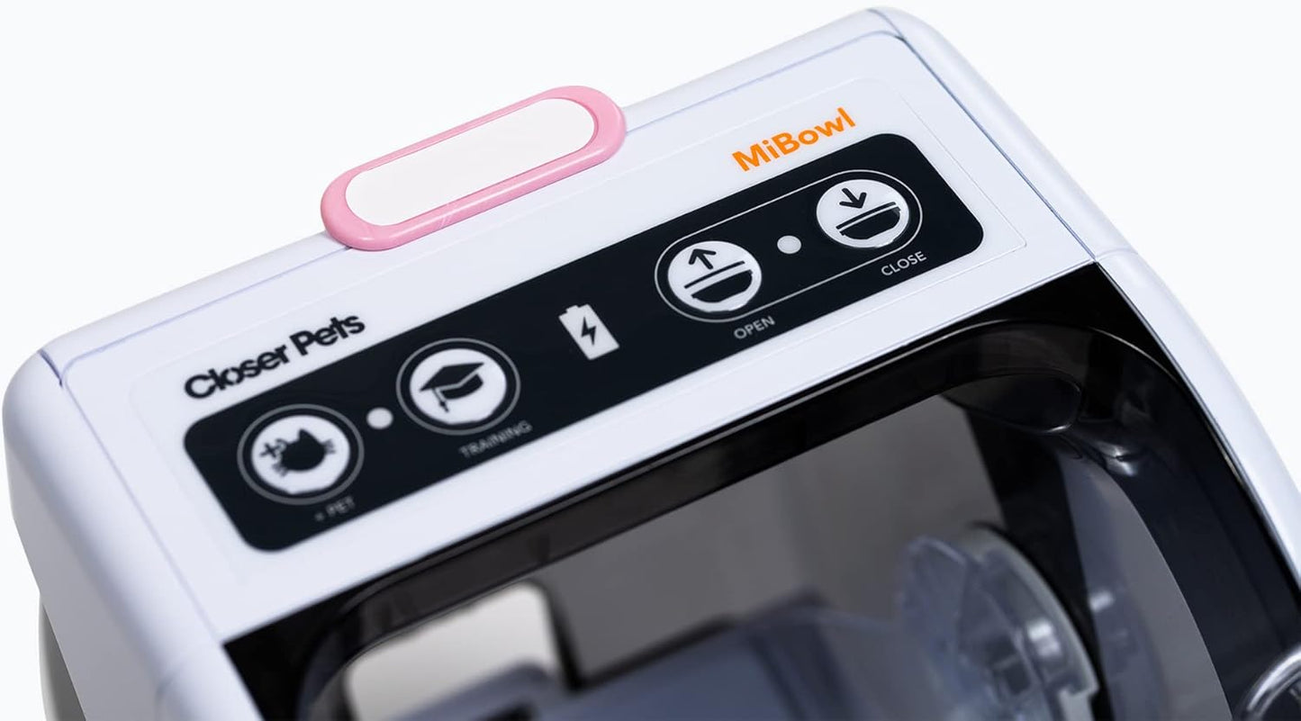 Closer Pets MiBowl Automatic Selective Microchip Smart Pet Feeder (CP500) - BPA and BHT Free Bowl with Enclosed Back for Small to Medium Cats and Small Dogs, White