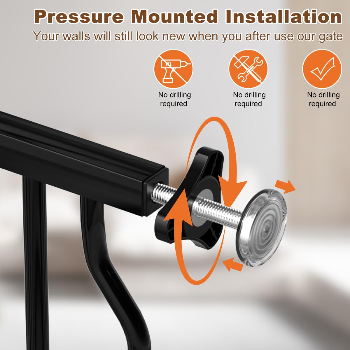 62.2-71.6" Extra Wide Baby Gate for Stairs No Drilling, 30" Tall Auto Close Press Mounted Baby Gate for Doorways, Adjustable Width Walk Through Long Gates for Kids or Pets, Black