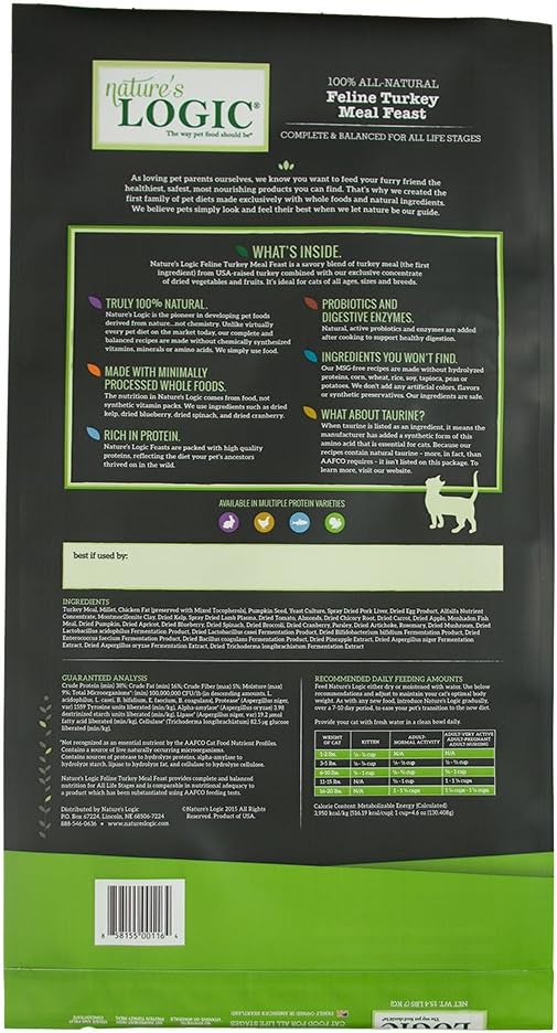 Nature's Logic Turkey Dry Cat Food (1 Pack), 15.4 lb