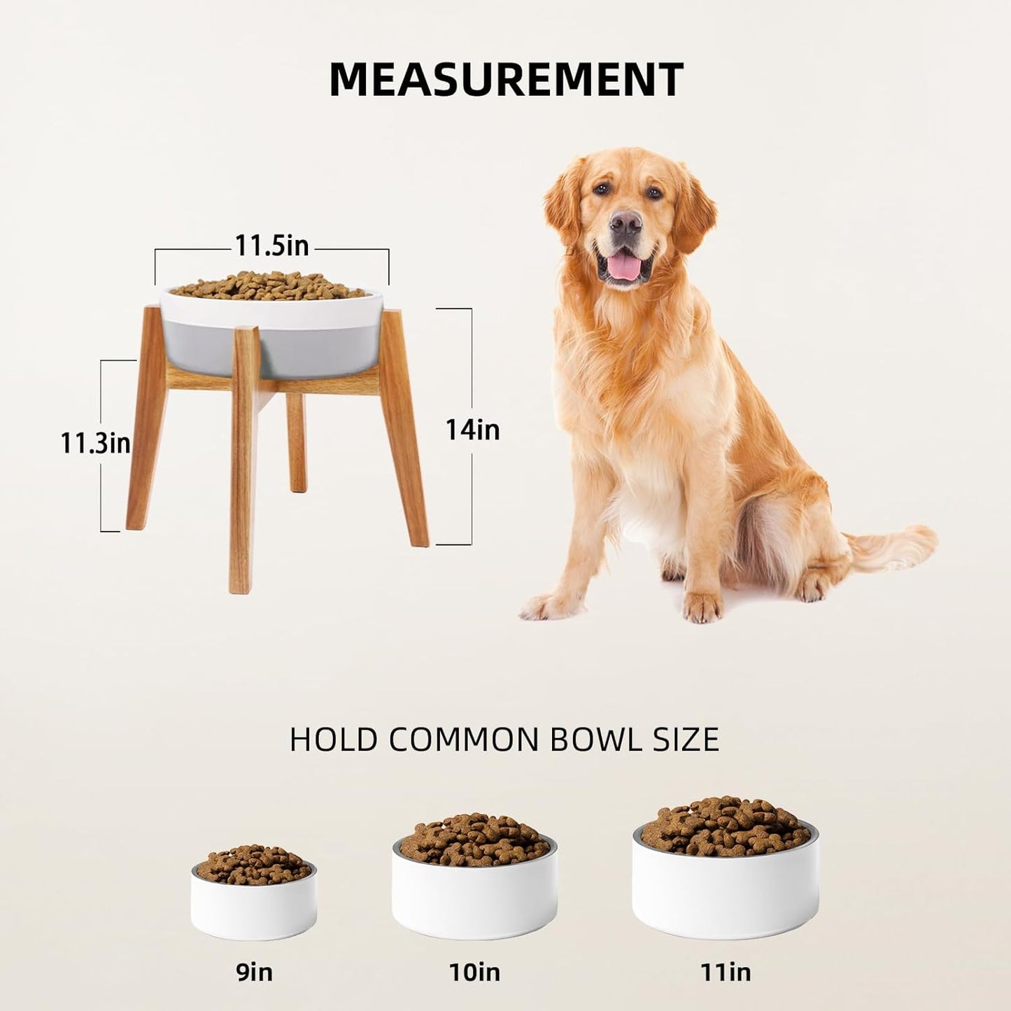 Elevated Dog Bowl Stand, Xlarge Raised Dog Bowl Station for Large Breed Pets, Dog Bowl Holder Fits Up to 11-inches Width,14-inches Height, for Water Fountain and Dishes, Acacia Wooden, Stand Only