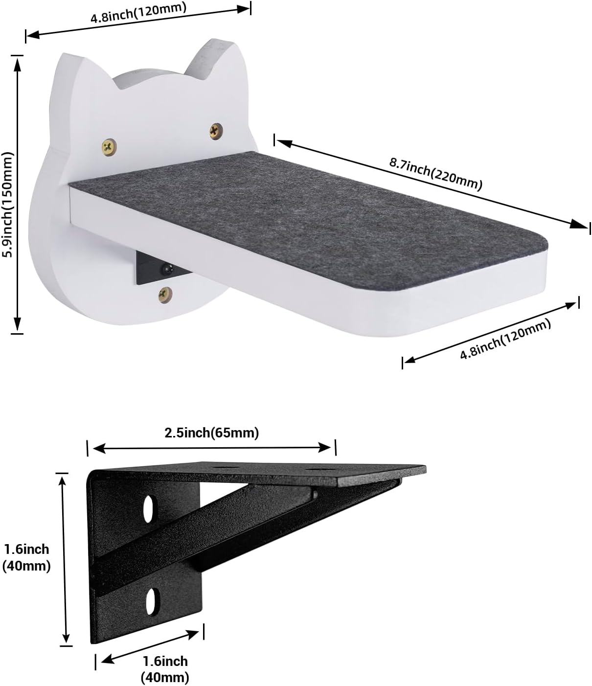 ESPETS White Painted Wooden Cat Wall Floating Steps Set of 3 - Wall Mounted Cat Floating Furniture Shelves and Perches, Sturdy Climber Stairs Ladders - Holds up 30lbs