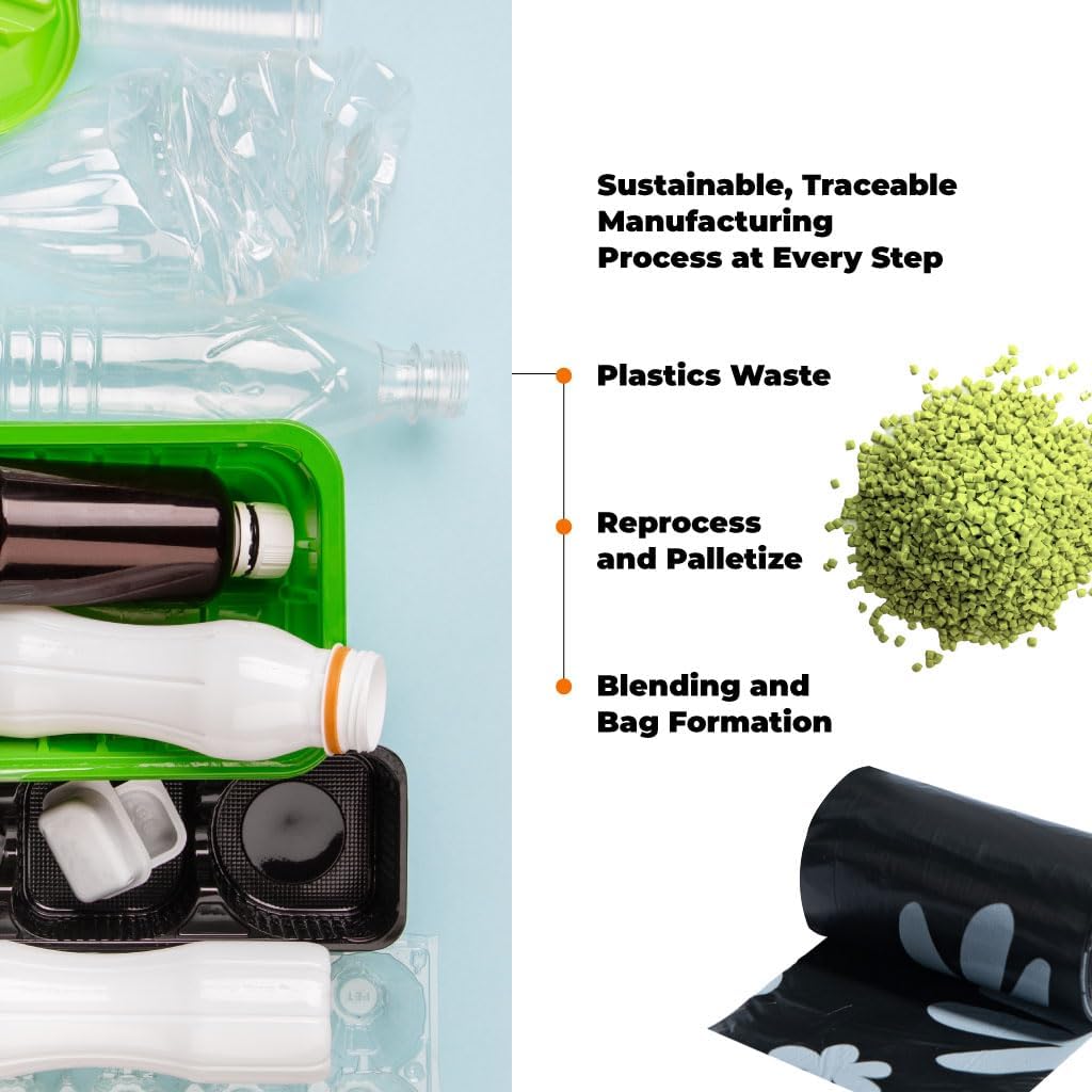 Best Pet Supplies Poop Bags for Dogs, 50% Post-Consumer Recycled Content dog waste bags on rolls, fits all poop bag holders for leashes - Black, 150 Count, Unscented