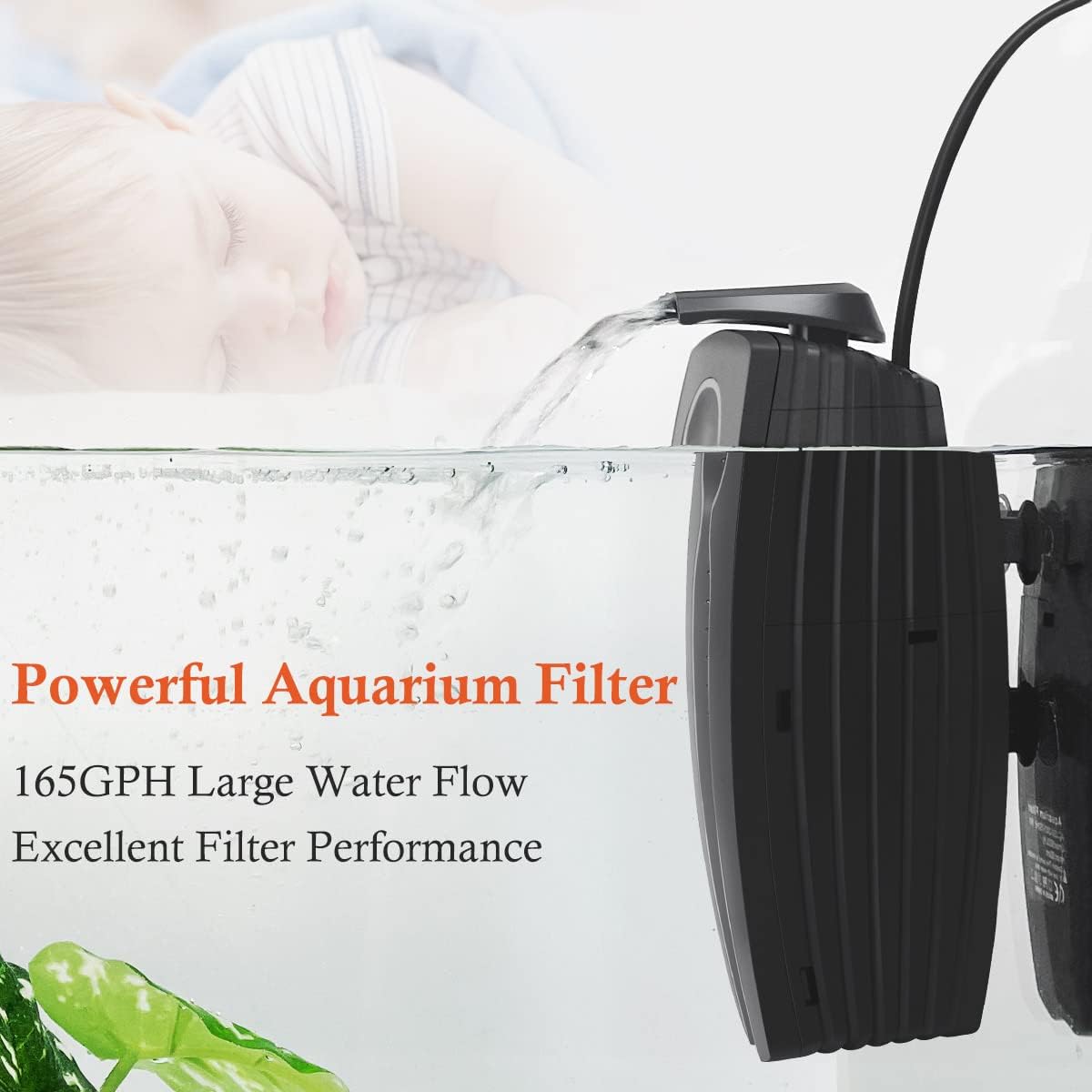 FEDOUR Aquarium Filter, 165GPH Internal Fish Tank Filter (8W)