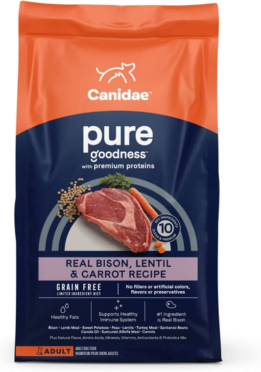 Canidae Pure Limited Ingredient Premium Adult Dry Dog Food, Real Bison, Lentil & Carrot Recipe, 10 lbs, Grain Free