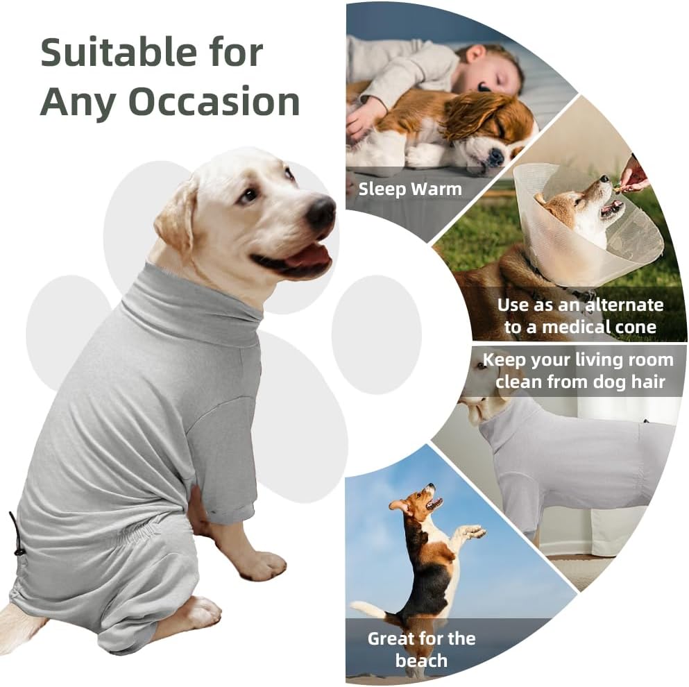 Dog Pyjamas PJS Sweater Clothes and Home Clothing Suitable for Medium to Large Breeds of Dogs, Dog Neutering Suits, Extra-Large Stretch Fabric, Four-Legged Clothes(Thin Gray, 2XL)