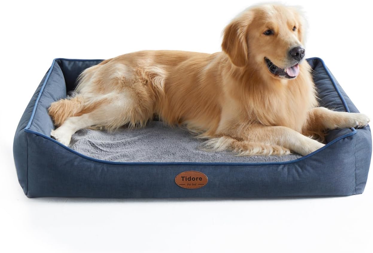 Orthopedic Dog Beds for Medium Dogs, Durable Egg Crate Foam Sofa Dog Bed wit Washable Removable Cover,Waterproof Lining,Pet Bed for Large Dogs (Navy Blue, 39.4" L x 31.5" W x 7.4" Th)