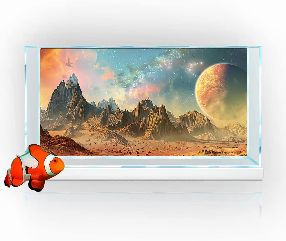 Cosmic Aquarium Background,Cool Galaxy Parallel Space Themed Fish Tank Background, Tropical Desert Terrarium Background 24X12IN with 8 EVA Double-Sided Tape