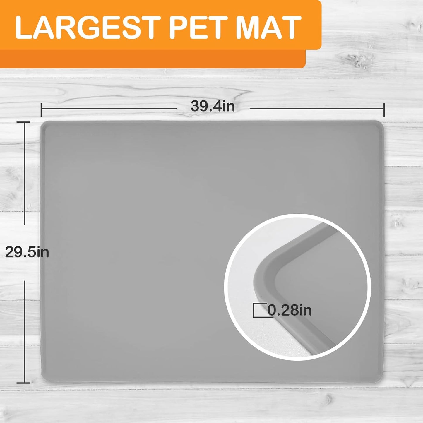 KVK Pet Food Mat Pet Feeding Mat Silicone Placemat for Dog and Cat Food Water Bowl Dog Food Mats for Floors Non Slip Waterproof Anti-bite Cool Grey 39.4X29.5in