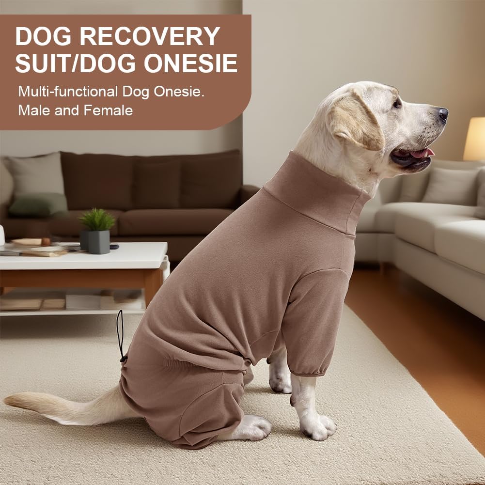 Dog Pyjamas PJS Sweater Clothes and Home Clothing Suitable for Small to Medium Breeds of Dogs, Dog Neutering Suits, Extra-Large Stretch Fabric, Four-Legged Clothes (Thickened Coffee, L)