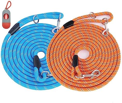 2 Pack Orange&Blue 20FT Long Dog Leashes, Dog Training Lead by Lanwandeng