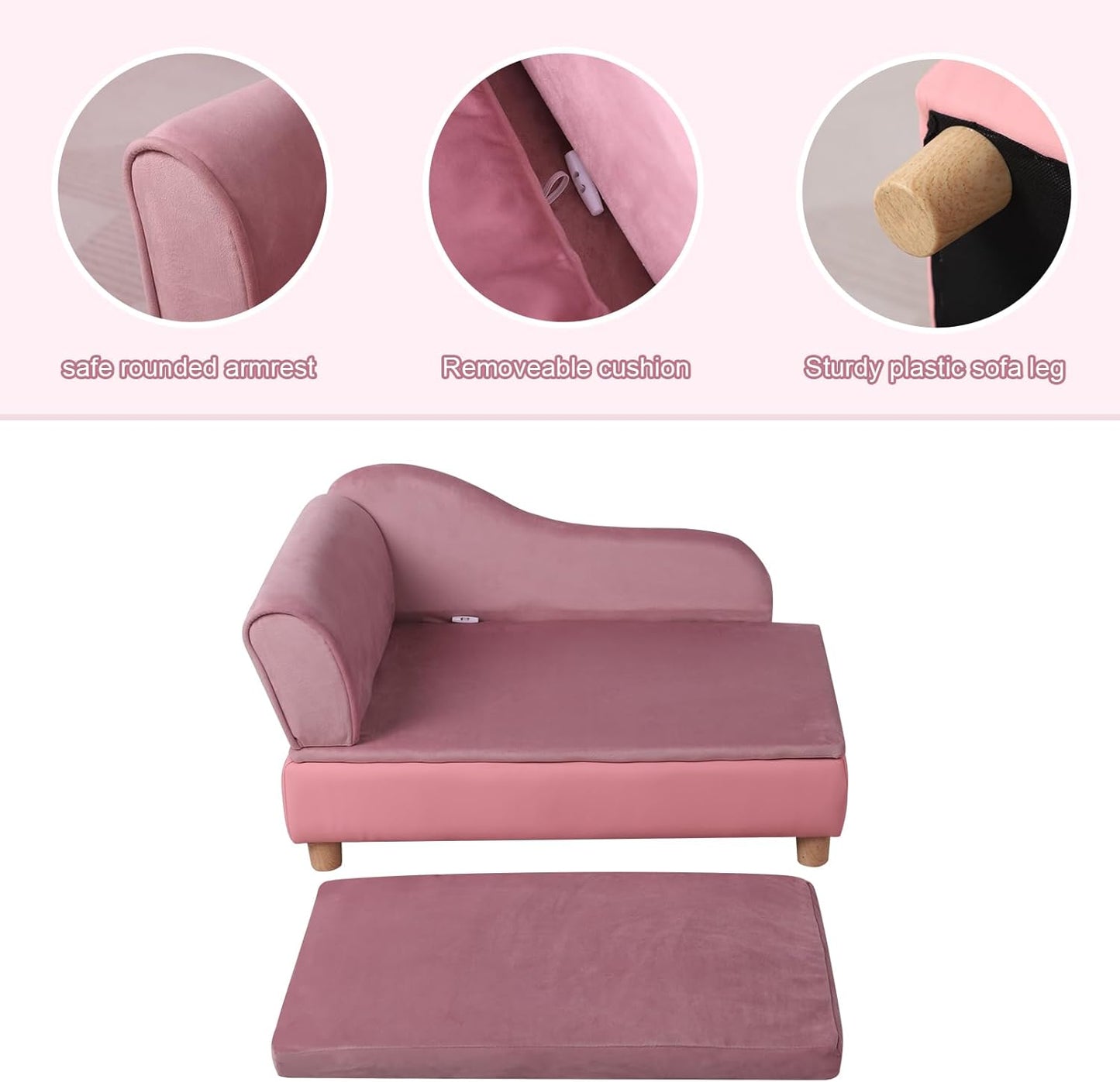 Pet Bed Sofa, Puppy Bed with Storage, Small Dog Couch with Removable & Washable Cushion, Comfy Pet Couch Bed for Cats & Puppy(Pink)