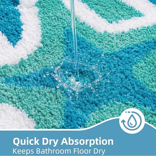 Blue Beach Runner Bathroom Rugs Non Slip Absorbent Microfiber - Image 5