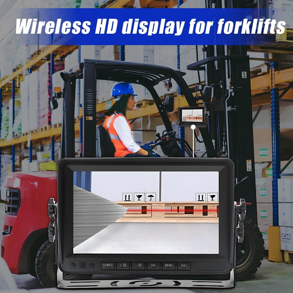 7-inch Forklift Reversing Monitor, HD Night Vision 1080P Magnetic Wireless Reversing Camera, Waterproof IP68, IR Laser Positioning Camera for Forklifts, Vans, Trucks and Trailers