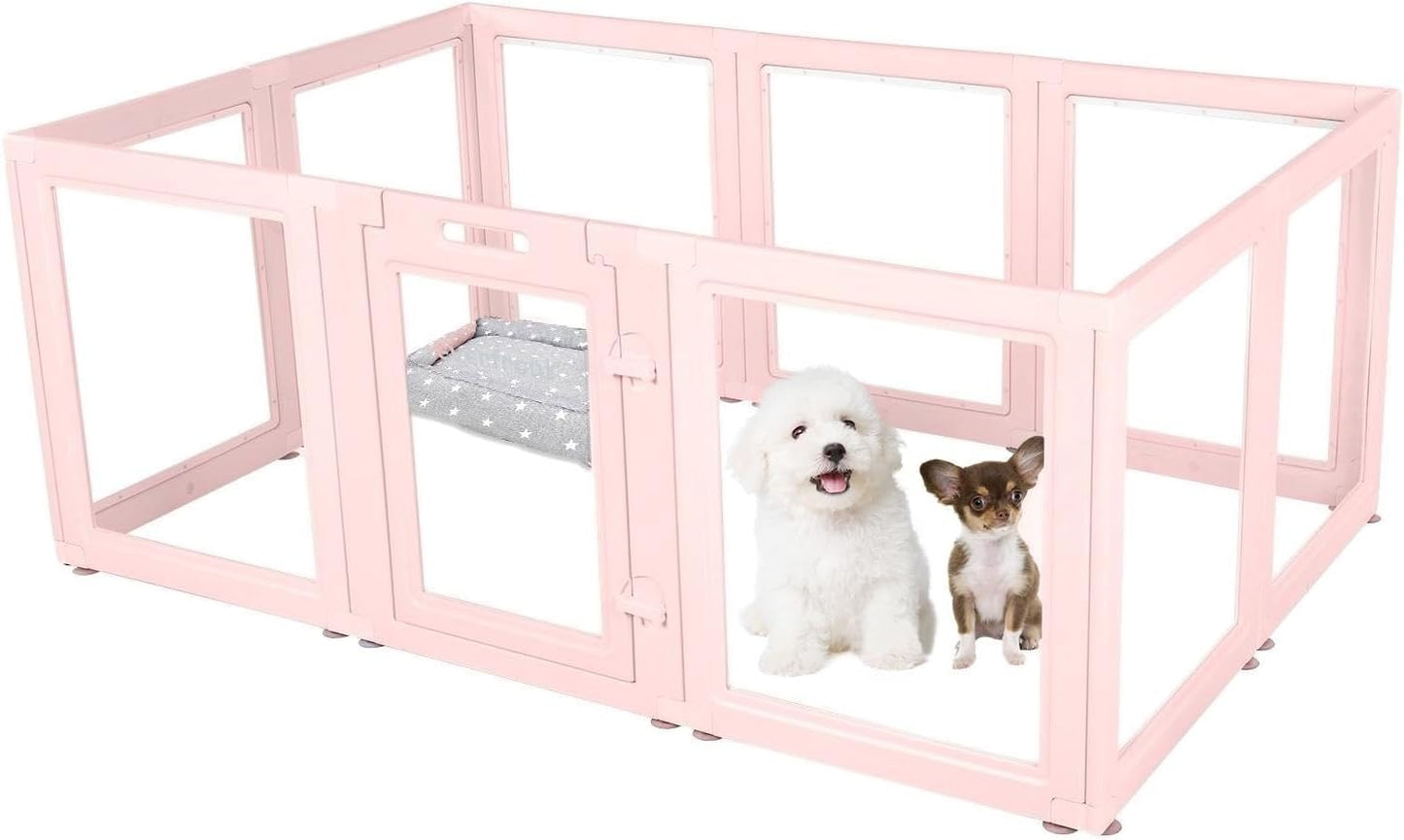 Clear Acrylic Plastic Dog Playpen - Clear Dog Play Pen - Easy Assemble Acrylic Dog Playpen - Puppy Playpen, Cat Playpen, Small Animal Playpen, Dog Play Pen Indoors (Pink-23.6" H, 10PCS)