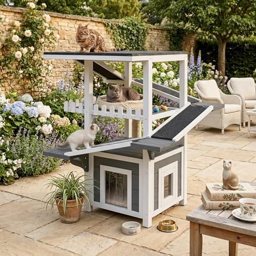 4-Tier Outdoor Cat House, Pine Wood Climbing Tower by Outdoorchairs